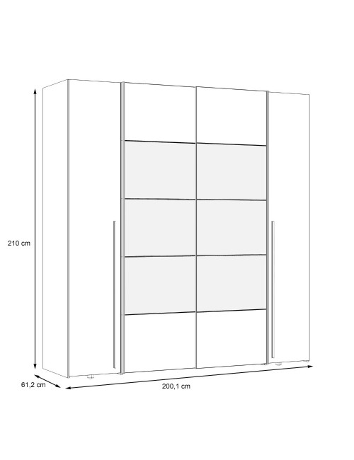 Armadio Callia con 2 ante scorrevoli e 2 battenti con specchio bianco 200x61x210