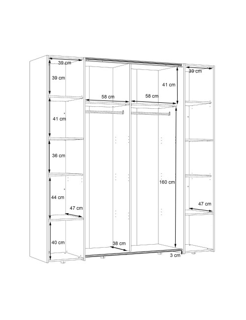 Armadio Callia con 2 ante scorrevoli e 2 battenti con specchio bianco 200x61x210