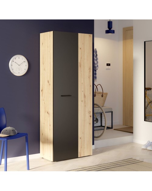 Armadio multiuso tuttopiani Teodoro 2 ante rovere con anta nera 69x36.5x181H