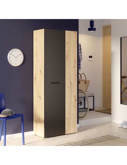 Armadio multiuso tuttopiani Teodoro 2 ante rovere con anta nera 69x36.5x181H