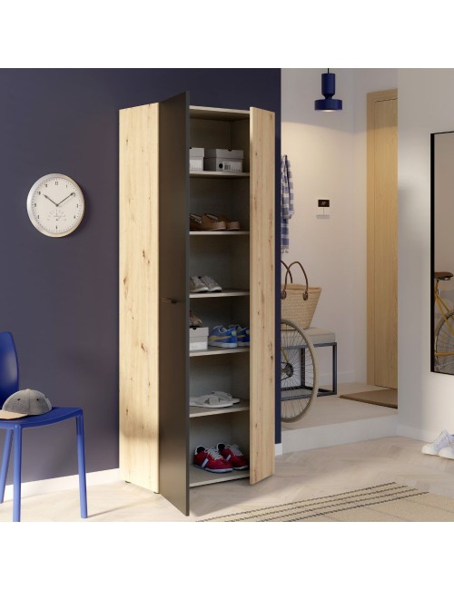 Armadio multiuso tuttopiani Teodoro 2 ante rovere con anta nera 69x36.5x181H