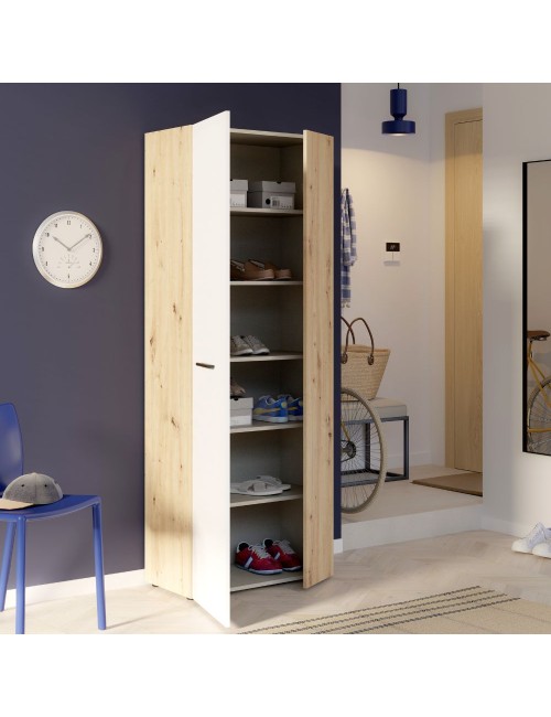 Armadio multiuso tuttopiani Teodoro 2 ante rovere con anta bianca 69x36.5x181H