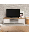 Mobile porta TV in legno massiccio bianco e pino Miranda con 1 anta 2 cassetti 158x40x47H
