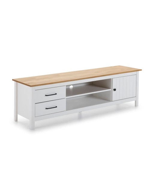 Mobile porta TV in legno massiccio bianco e pino Miranda con 1 anta 2 cassetti 158x40x47H