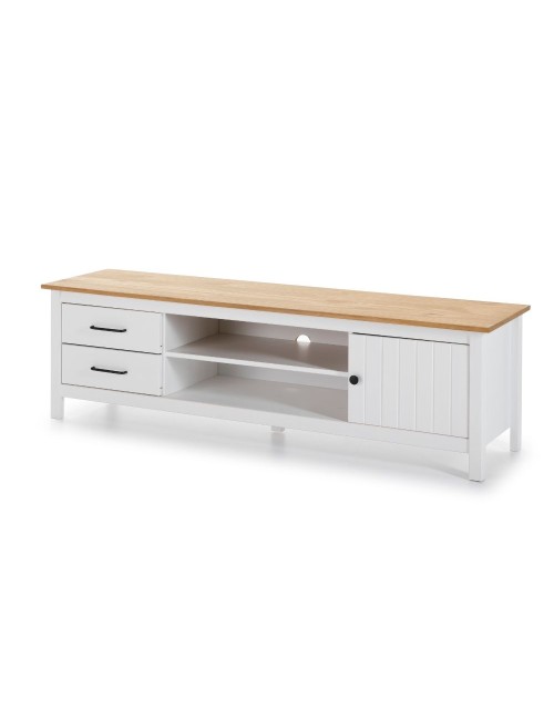Mobile porta TV in legno massiccio bianco e pino Miranda con 1 anta 2 cassetti 158x40x47H