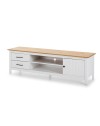 Mobile porta TV in legno massiccio bianco e pino Miranda con 1 anta 2 cassetti 158x40x47H