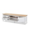 Mobile porta TV in legno massiccio bianco e pino Miranda con 1 anta 2 cassetti 158x40x47H