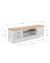 Mobile porta TV in legno massiccio bianco e pino Miranda con 1 anta 2 cassetti 158x40x47H