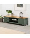 Mobile porta TV in legno massiccio verde e pino Miranda con 1 anta 2 cassetti 158x40x47H