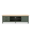 Mobile porta TV in legno massiccio verde e pino Miranda con 1 anta 2 cassetti 158x40x47H