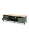 Mobile porta TV in legno massiccio verde e pino Miranda con 1 anta 2 cassetti 158x40x47H