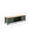 Mobile porta TV in legno massiccio verde e pino Miranda con 1 anta 2 cassetti 158x40x47H