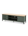 Mobile porta TV in legno massiccio verde e pino Miranda con 1 anta 2 cassetti 158x40x47H