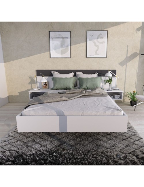 Letto francese 1514 effetto sospeso con comodini integrati colore bianco e antracite