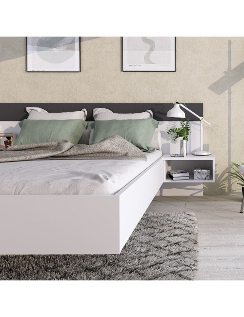 Letto francese 1514 effetto sospeso con comodini integrati colore bianco e antracite
