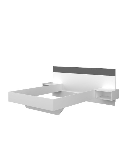 Letto francese 1514 effetto sospeso con comodini integrati colore bianco e antracite