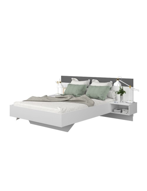 Letto francese 1514 effetto sospeso con comodini integrati colore bianco e antracite