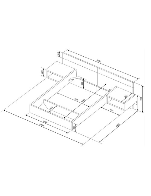 Letto francese 1514 effetto sospeso con comodini integrati colore bianco e antracite