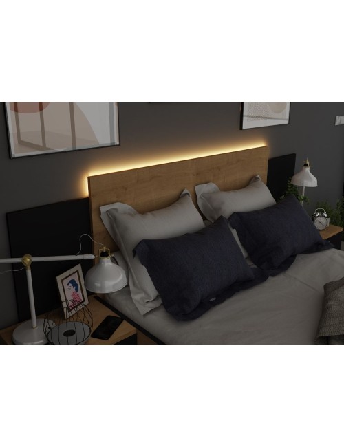 Letto francese 1517 effetto sospeso con comodini integrati colore rovere e nero