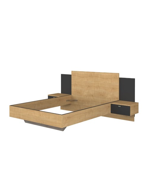 Letto francese 1517 effetto sospeso con comodini integrati colore rovere e nero