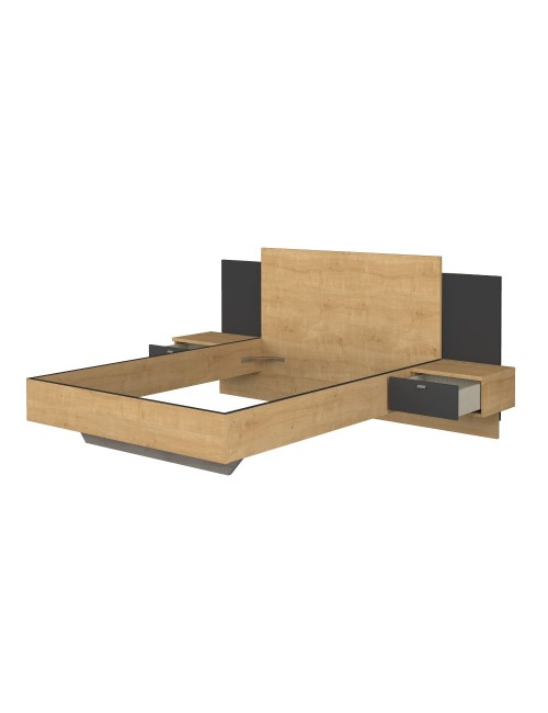 Letto francese 1517 effetto sospeso con comodini integrati colore rovere e nero