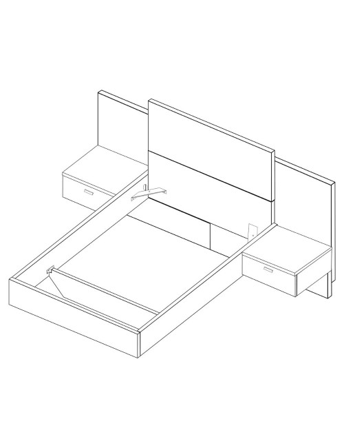 Letto francese 1517 effetto sospeso con comodini integrati colore rovere e nero