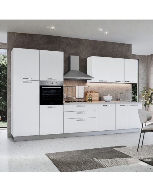 Cucina 360 cm con elettrodomestici Iris colore bianco opaco