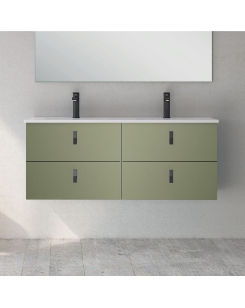 Mobile bagno sospeso doppio lavabo colore verde 4 cassetti Invicta 120x45x48H