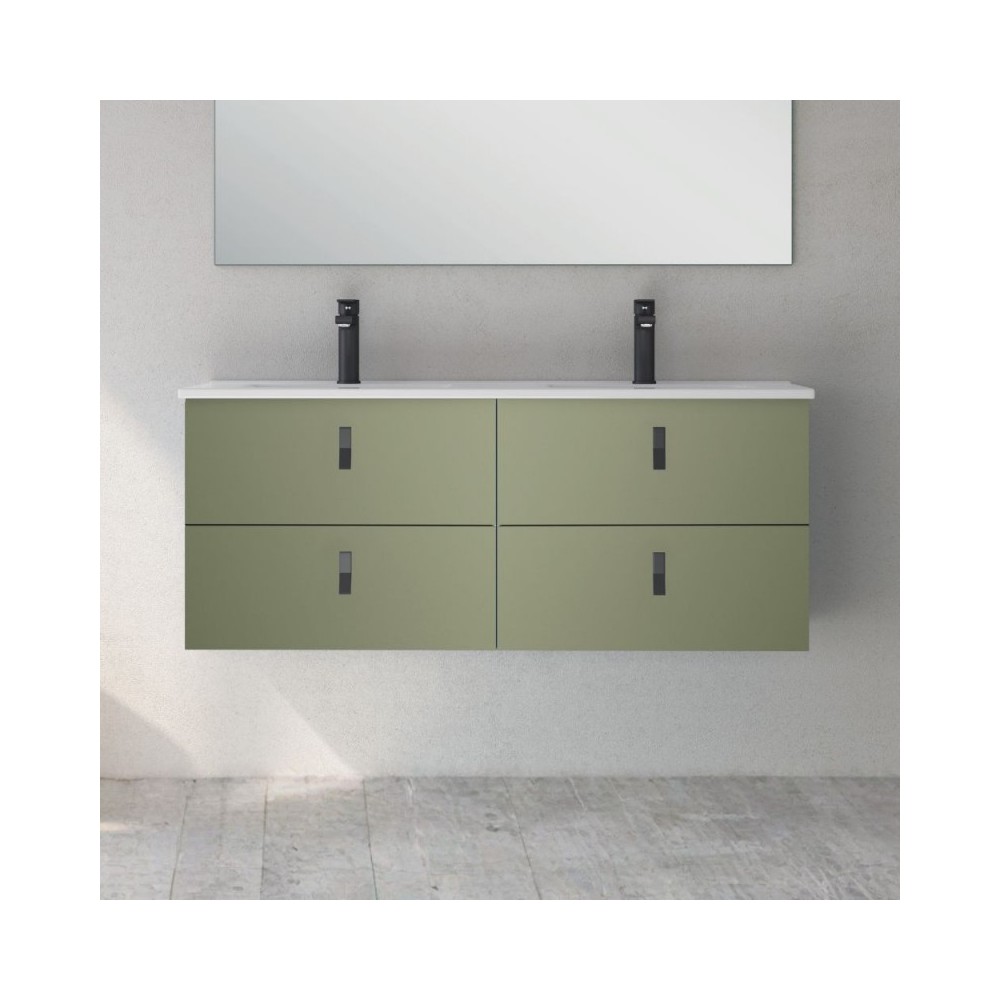 Mobile bagno sospeso doppio lavabo colore verde 4 cassetti Invicta 120x45x48H