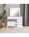 Toeletta da trucco Aurora bianca lucida con specchio led e sgabello 94X43X140H