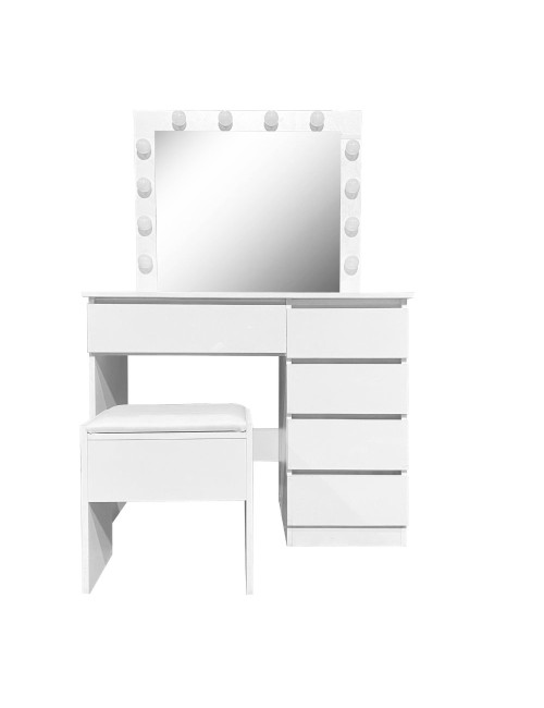 Toeletta da trucco Aurora bianca lucida con specchio led e sgabello 94X43X140H