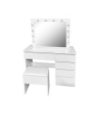 Toeletta da trucco Aurora bianca lucida con specchio led e sgabello 94X43X140H