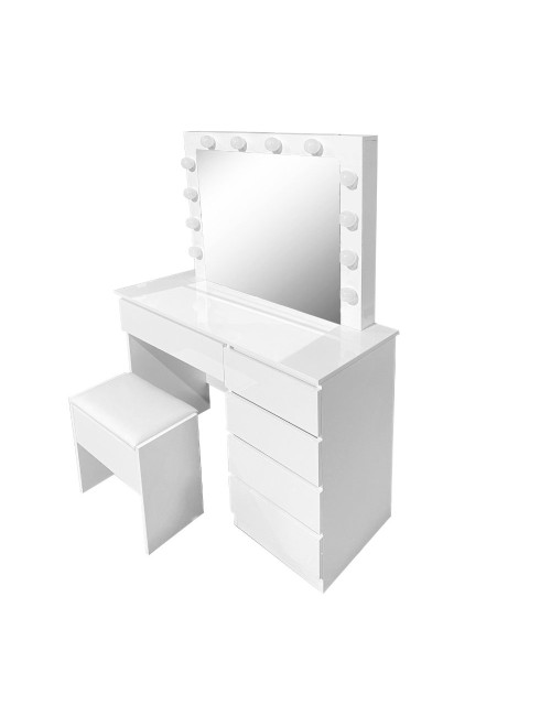 Toeletta da trucco Aurora bianca lucida con specchio led e sgabello 94X43X140H