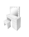 Toeletta da trucco Aurora bianca lucida con specchio led e sgabello 94X43X140H