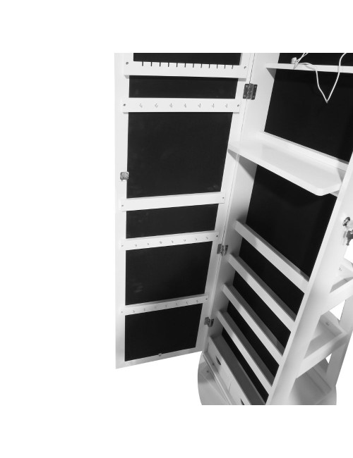 Specchiera Gulli portagioie bianca con base girevole e luce LED 55x55x155H