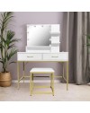 Toeletta da trucco Lunar bianca e oro con LED e sgabello 80x40x145H