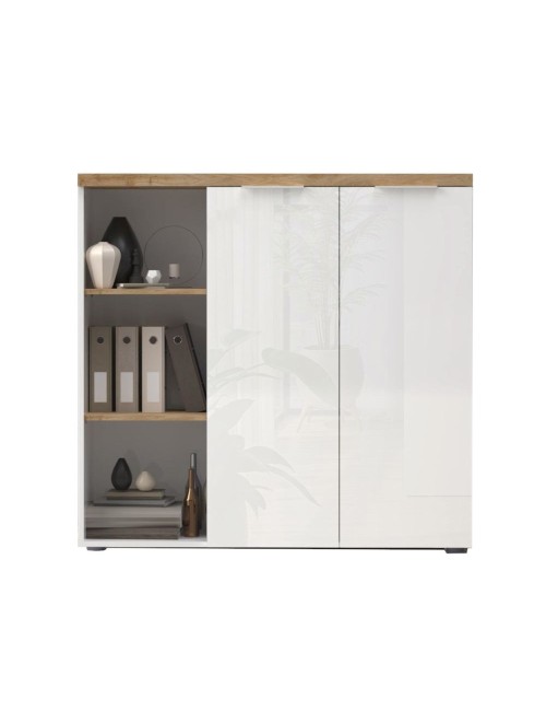 Madia Cannella 2 ante e vani a giorno bianco lucido e rovere Cadiz – 120x34x115H