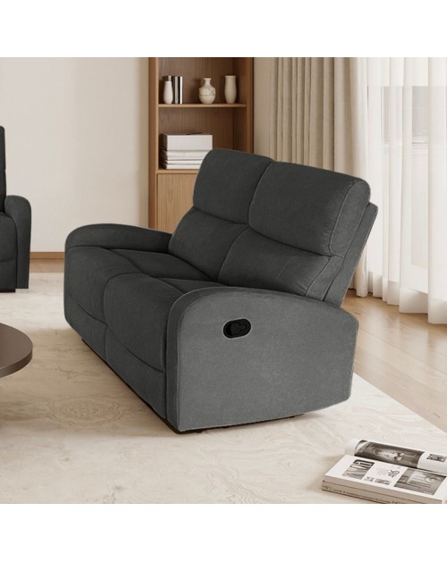 Divano relax 2 posti recliner Potter in tessuto grigio scuro