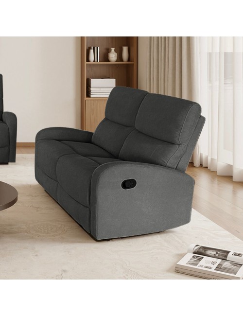 Divano relax 2 posti recliner Potter in tessuto grigio scuro