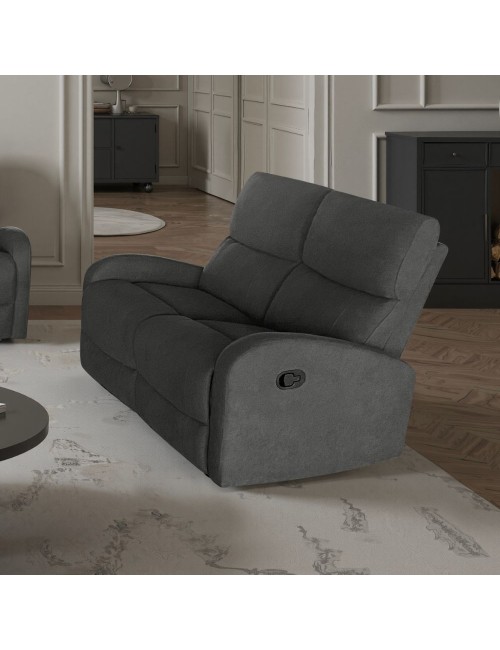 Divano relax 2 posti recliner Potter in tessuto grigio scuro