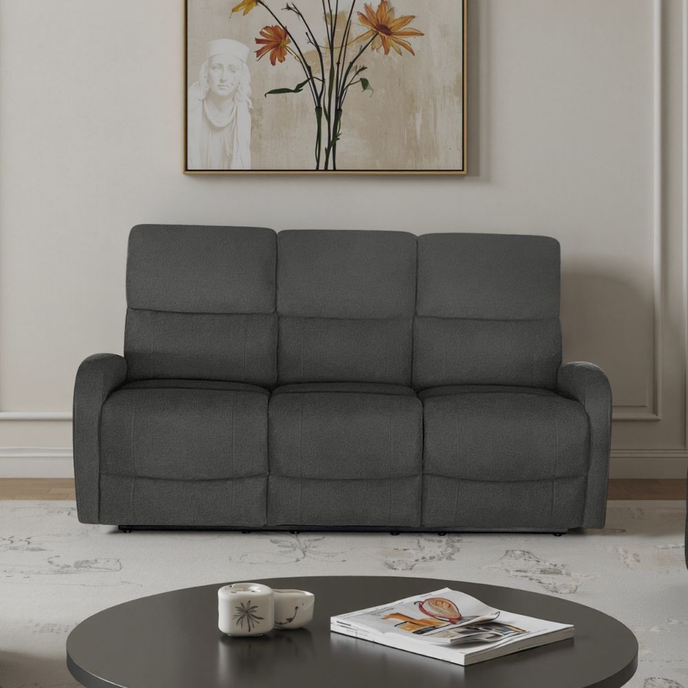 Divano relax 3 posti recliner Potter in tessuto grigio scuro