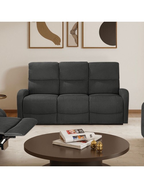 Divano relax 3 posti recliner Potter in tessuto grigio scuro