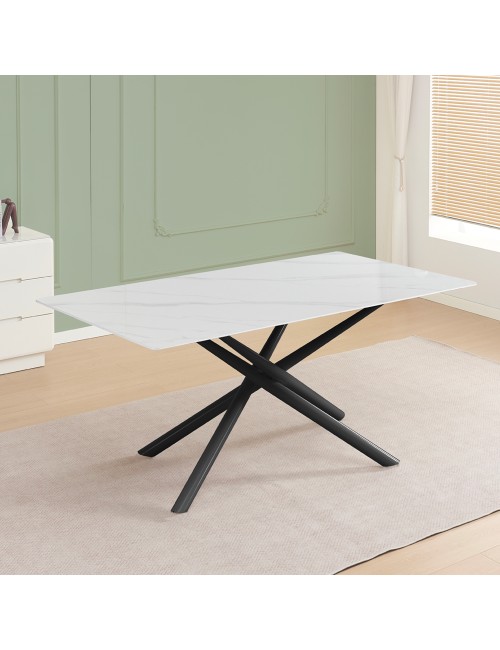 Tavolo Fisso Corveo Effetto Marmo Bianco con Struttura Nera Stile Shangai
