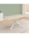 Tavolo fisso Corveo con piano effetto marmo travertino e struttura in metallo bianco stile Shangai 180x90