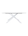 Tavolo fisso Corveo con piano effetto marmo travertino e struttura in metallo bianco stile Shangai 180x90