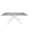Tavolo fisso Corveo con piano effetto marmo travertino e struttura in metallo bianco stile Shangai 180x90