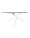 Tavolo fisso Corveo con piano effetto marmo travertino e struttura in metallo bianco stile Shangai 180x90