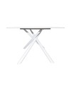 Tavolo fisso Corveo con piano effetto marmo travertino e struttura in metallo bianco stile Shangai 180x90