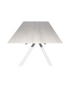 Tavolo fisso Corveo con piano effetto marmo travertino e struttura in metallo bianco stile Shangai 180x90