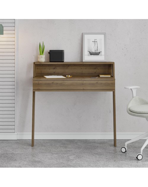 Scrivania da parete con cassetto Cowork 94 cm colore noce
